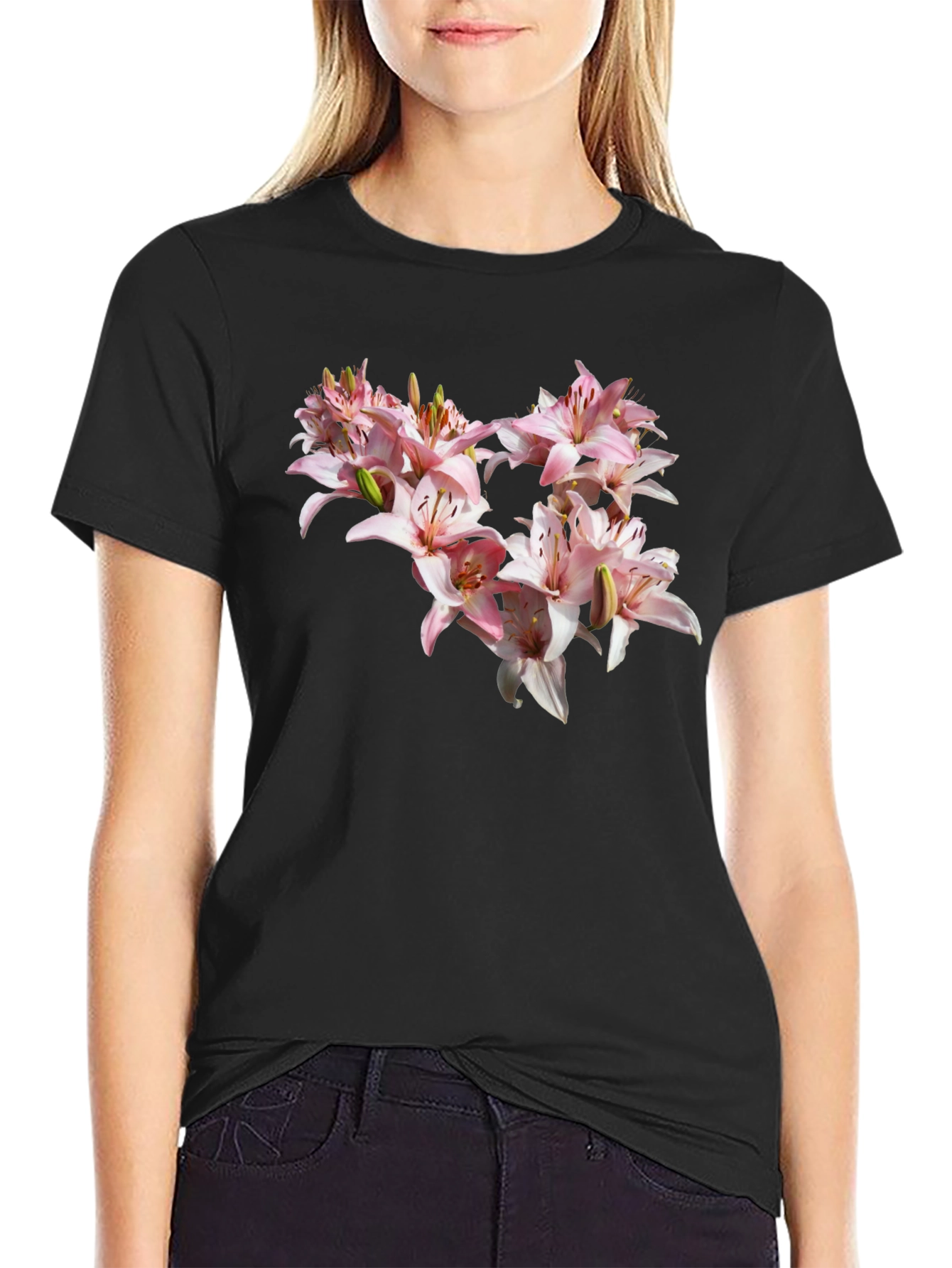 Floral Lily Black T-Shirt