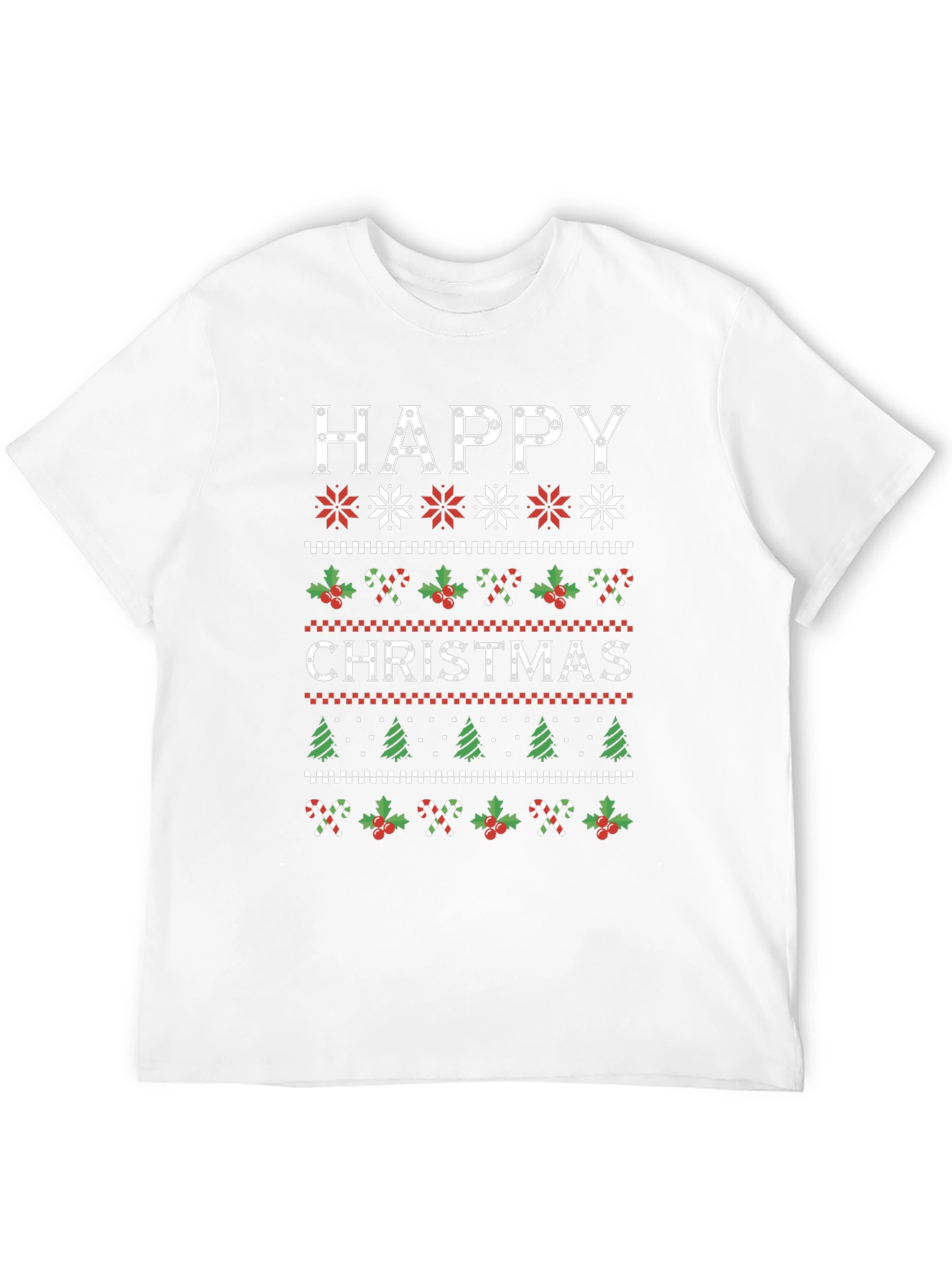 Happy Christmas Holiday Sweater Pattern Graphic T-Shirt