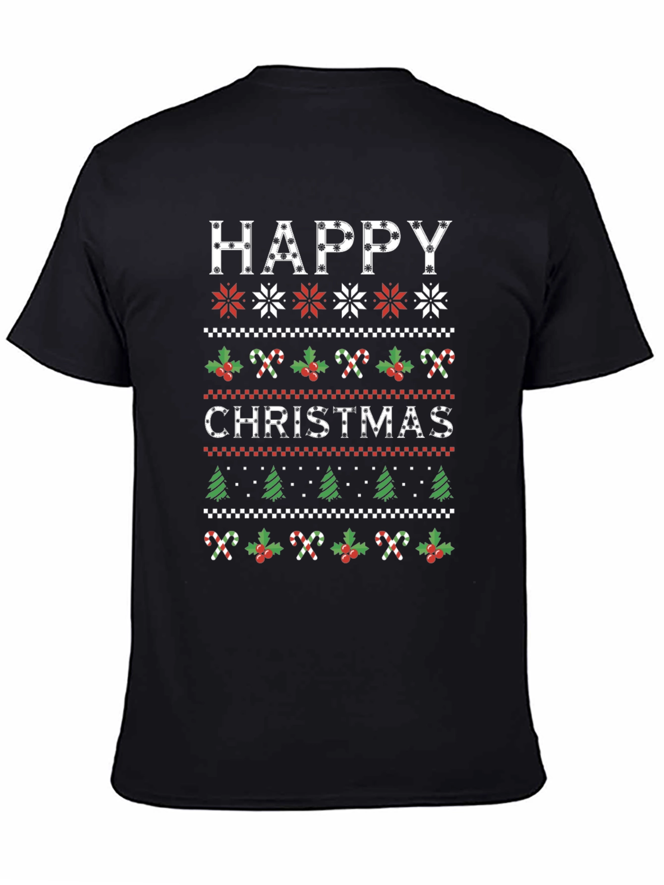 Happy Christmas Holiday Sweater Pattern Graphic T-Shirt