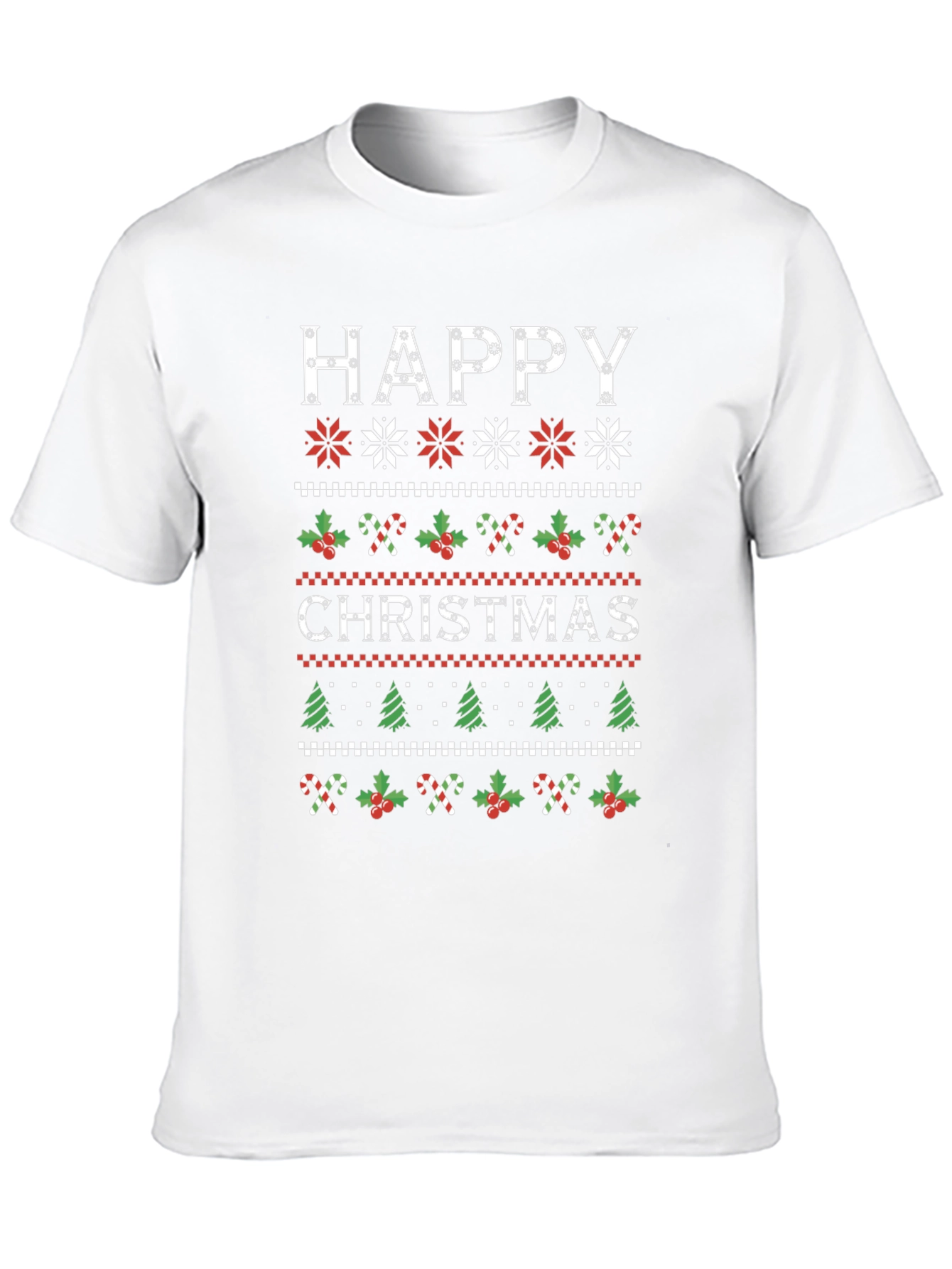 Happy Christmas Holiday Sweater Pattern Graphic T-Shirt