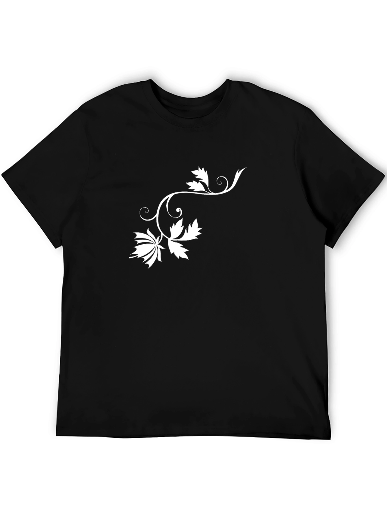 Stylish Black Tee with Floral Vine Design
