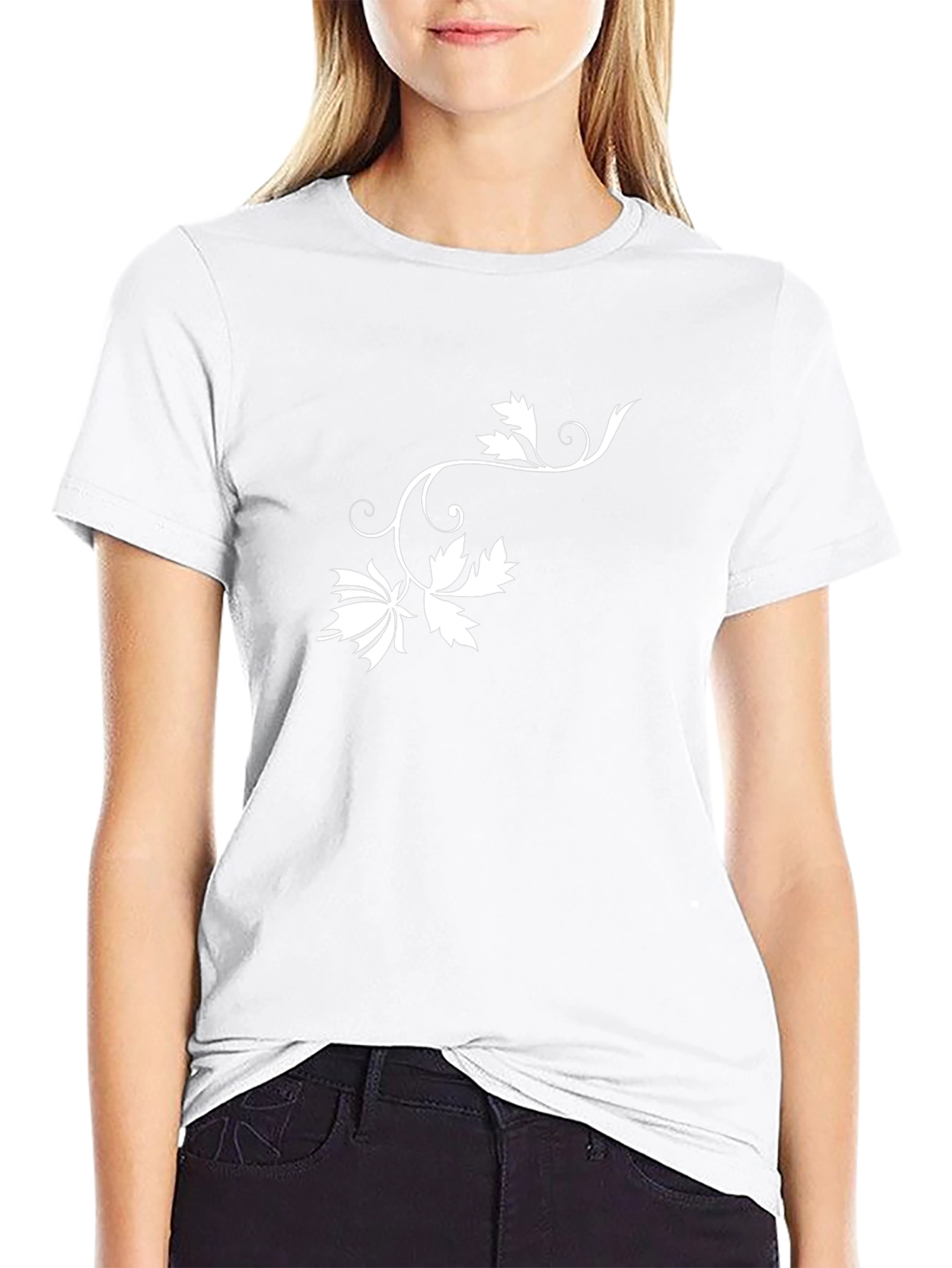 Stylish Black Tee with Floral Vine Design
