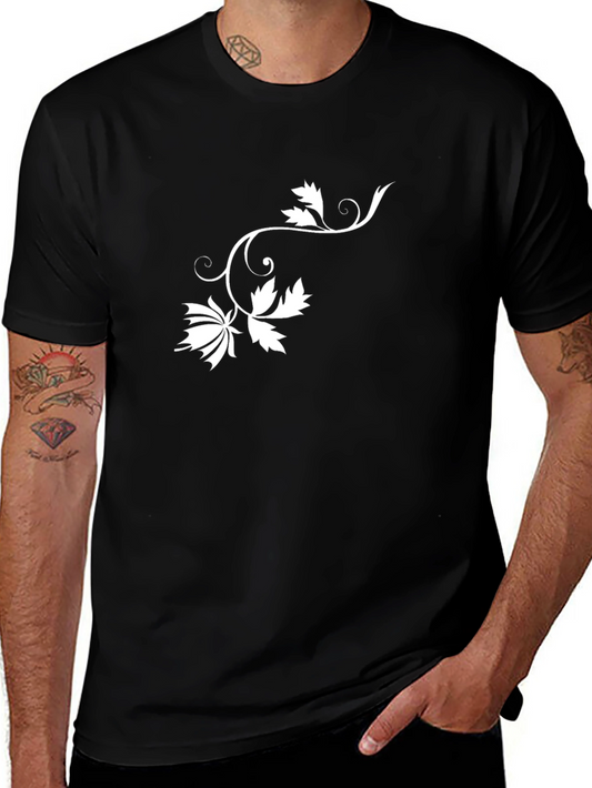 Stylish Black Tee with Floral Vine Design