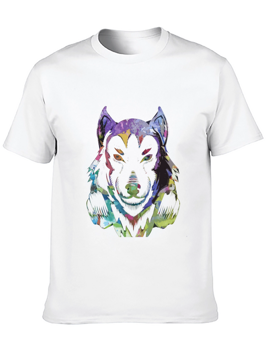 Colorful Wolf Graphic Tee - Mens Black T-Shirt