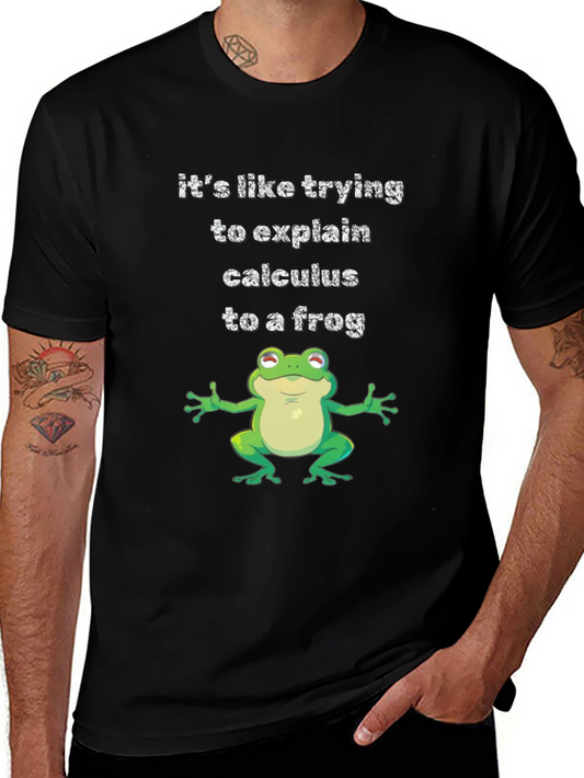 Funny Calculus Frog Graphic Tee - Black Cotton T-Shirt