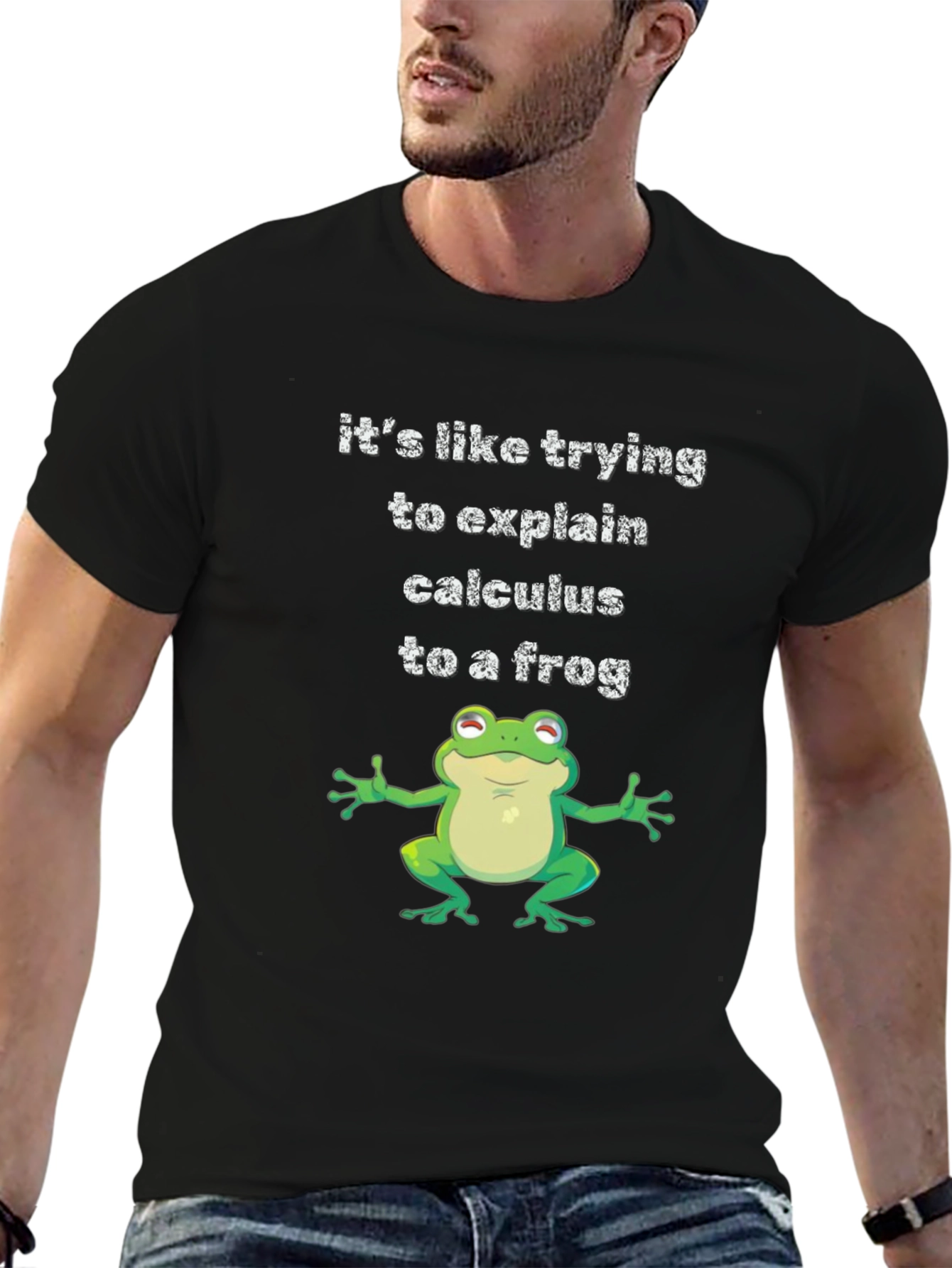 Funny Calculus Frog Graphic Tee - Black Cotton T-Shirt