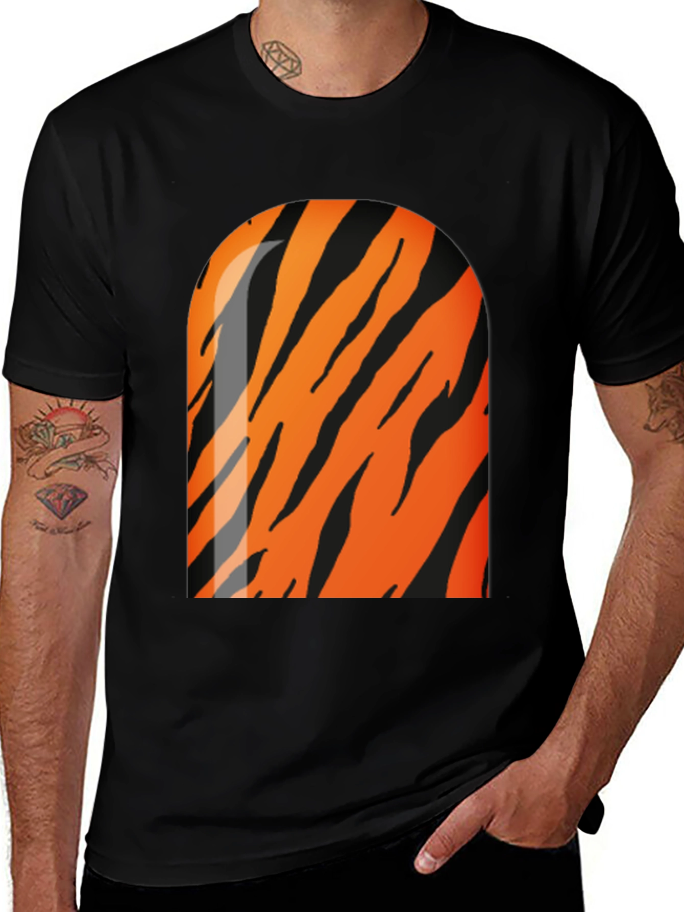 Cool Tiger Stripe Graphic Black T-Shirt