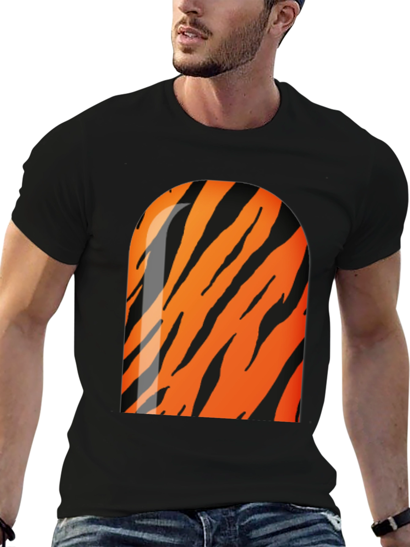 Cool Tiger Stripe Graphic Black T-Shirt
