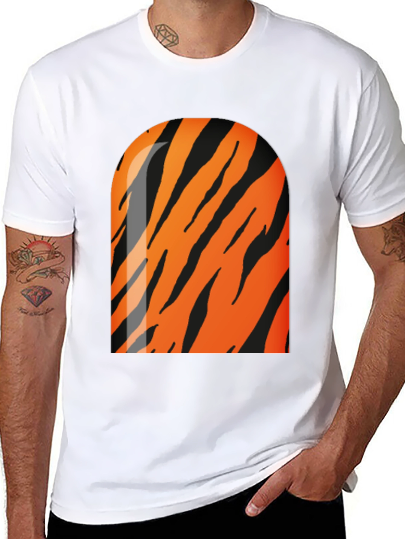 Cool Tiger Stripe Graphic Black T-Shirt