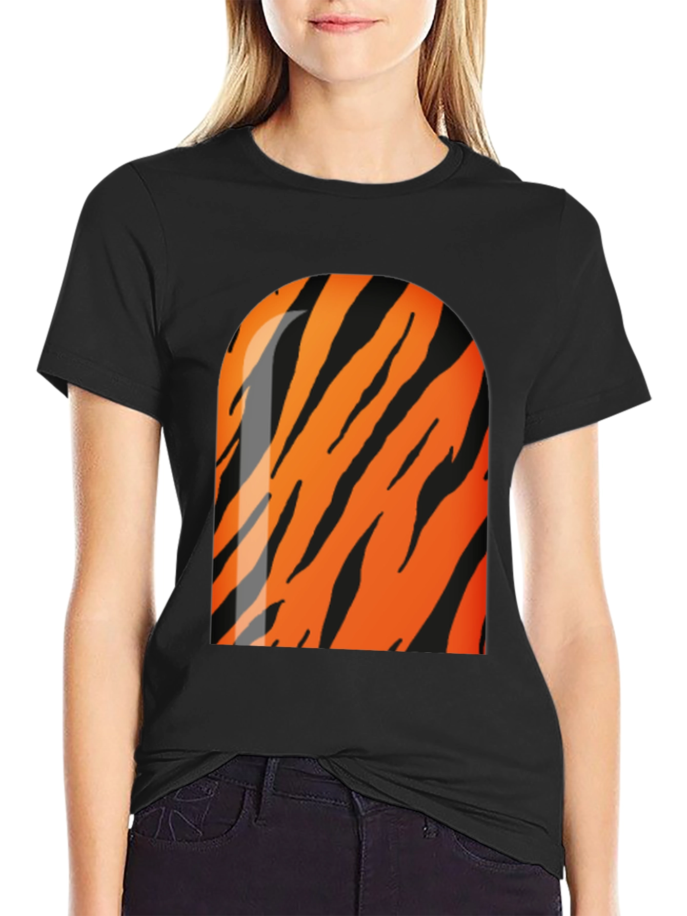 Cool Tiger Stripe Graphic Black T-Shirt