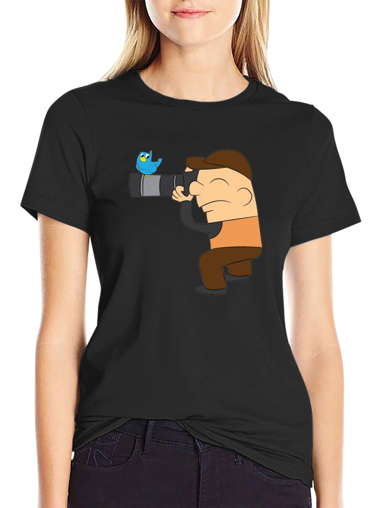 Cartoon Photographer Bird Watching T-Shirt