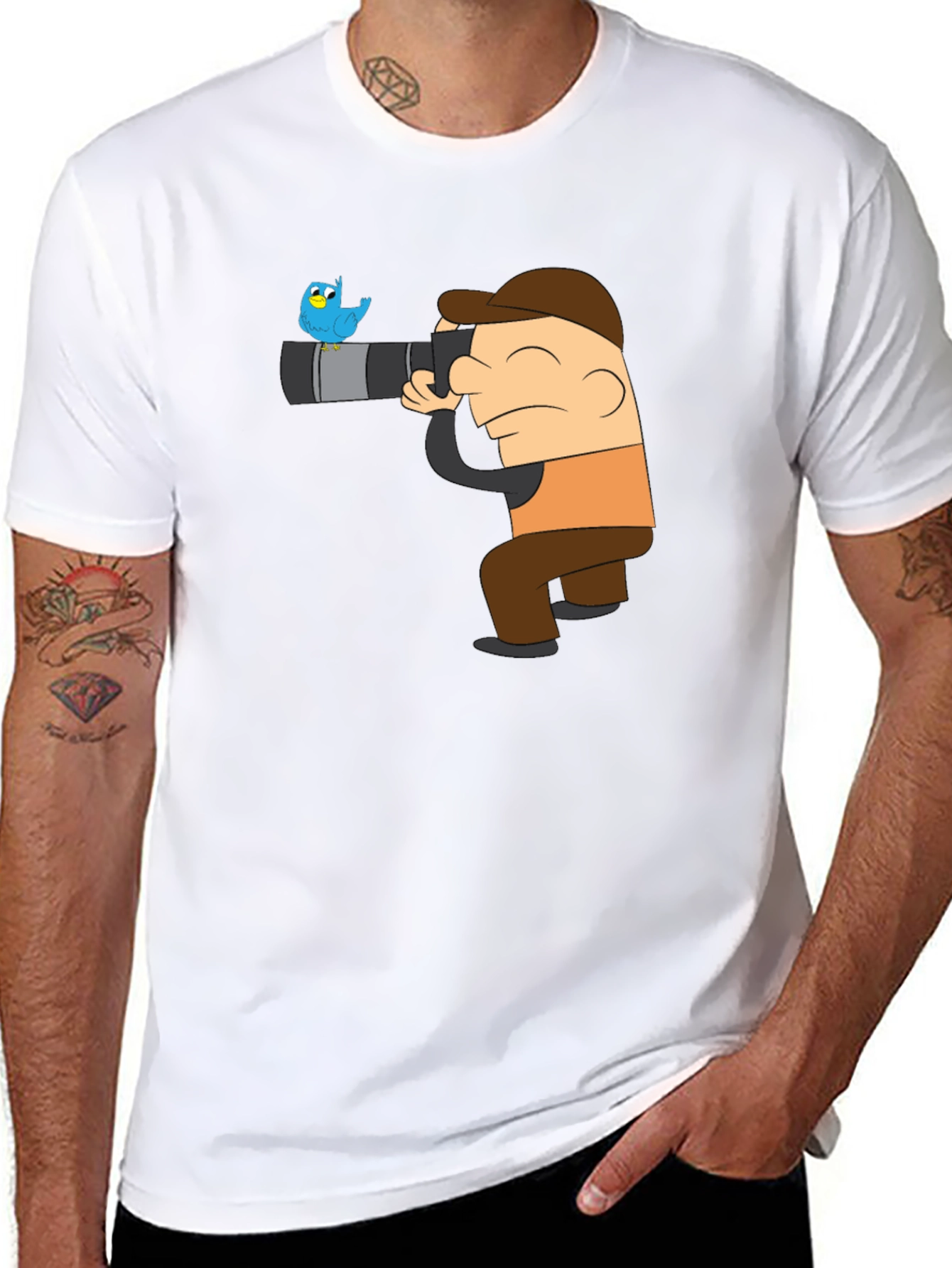 Cartoon Photographer Bird Watching T-Shirt