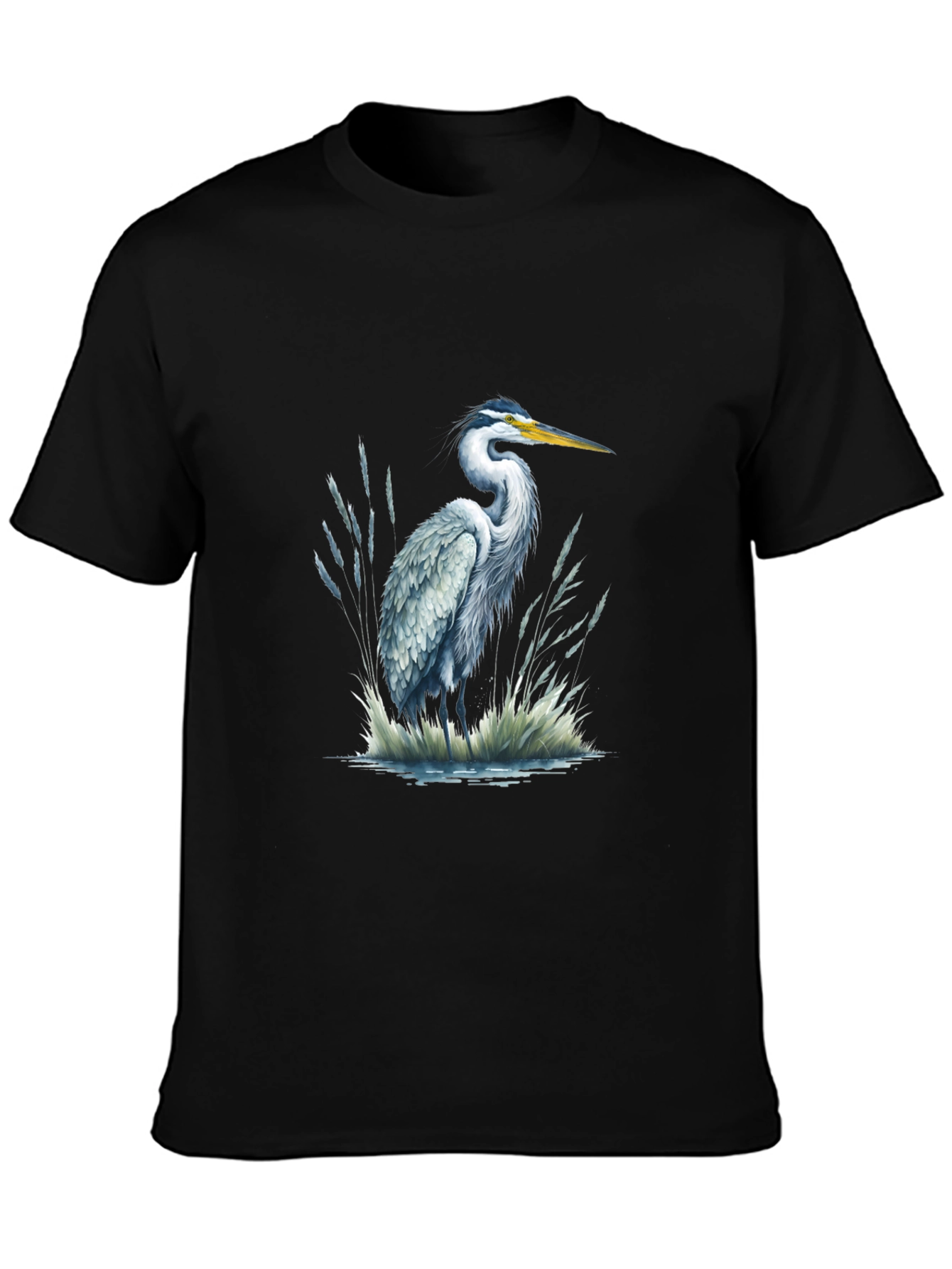 Heron Print Black T-Shirt