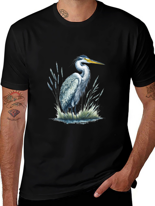 Heron Print Black T-Shirt