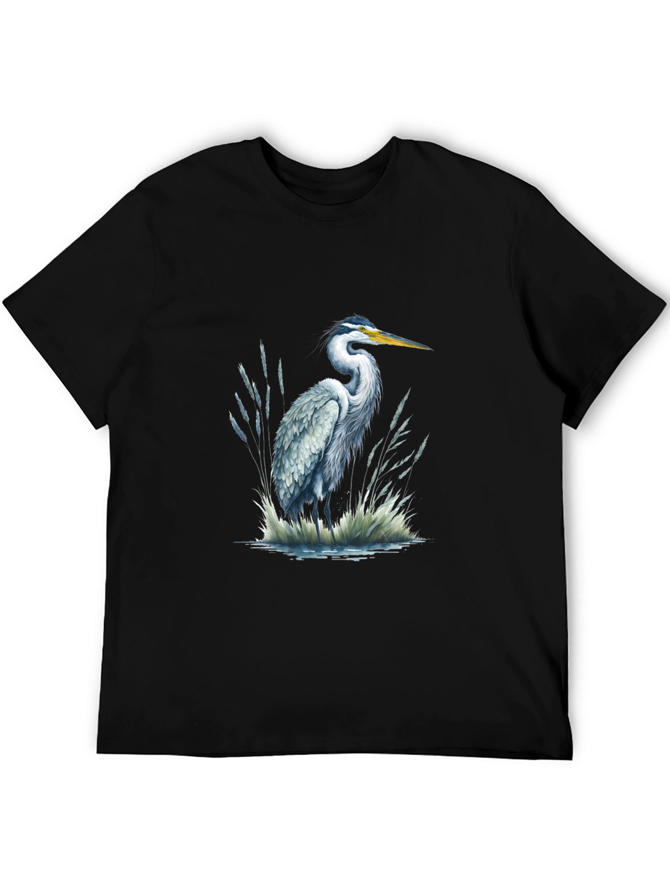 Heron Print Black T-Shirt
