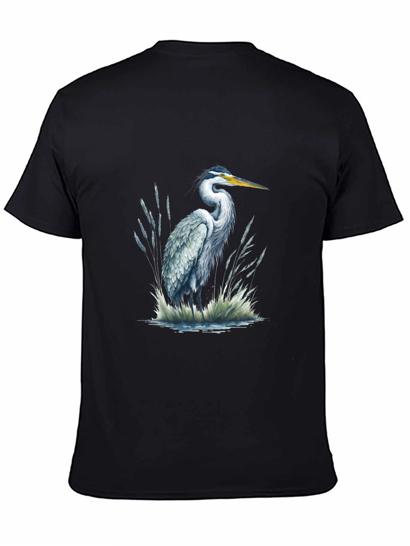 Heron Print Black T-Shirt