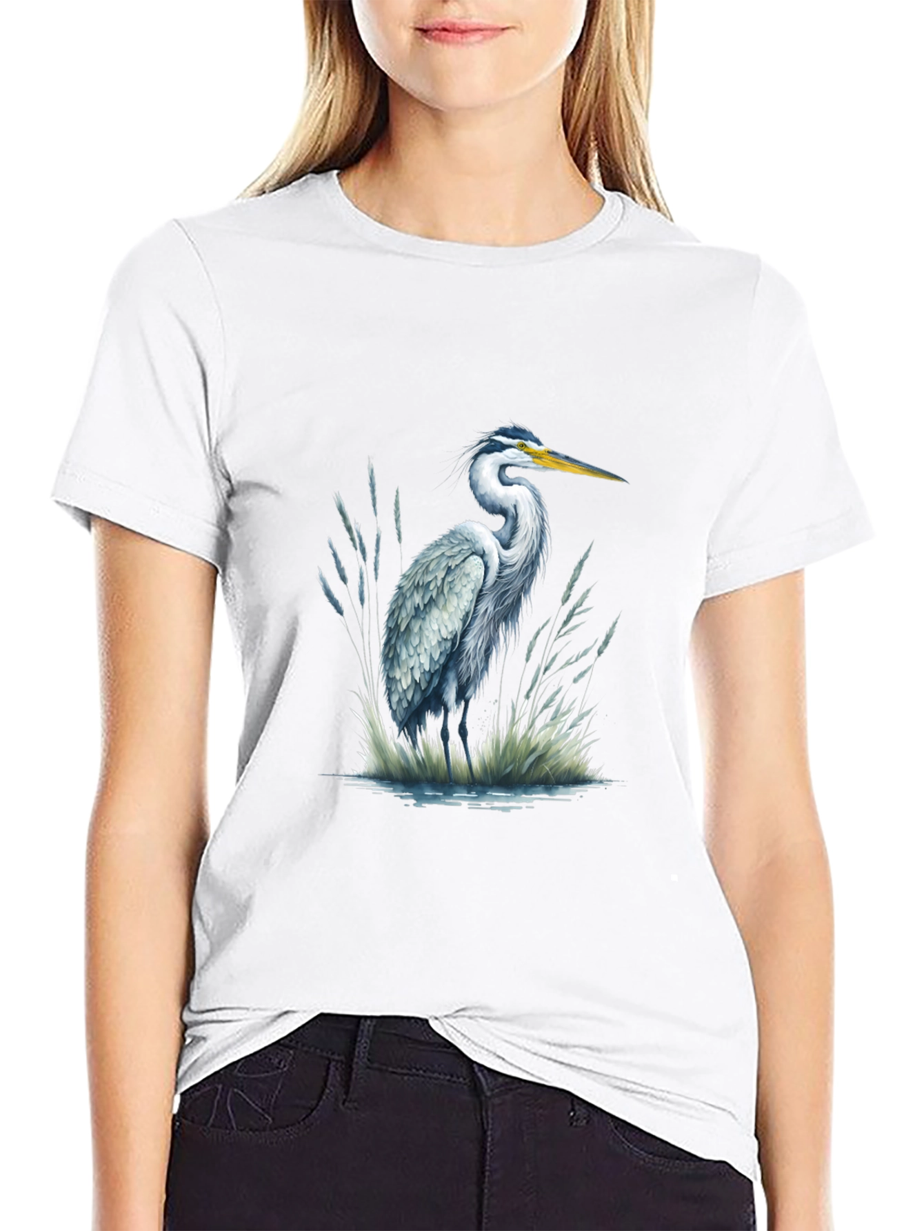 Heron Print Black T-Shirt