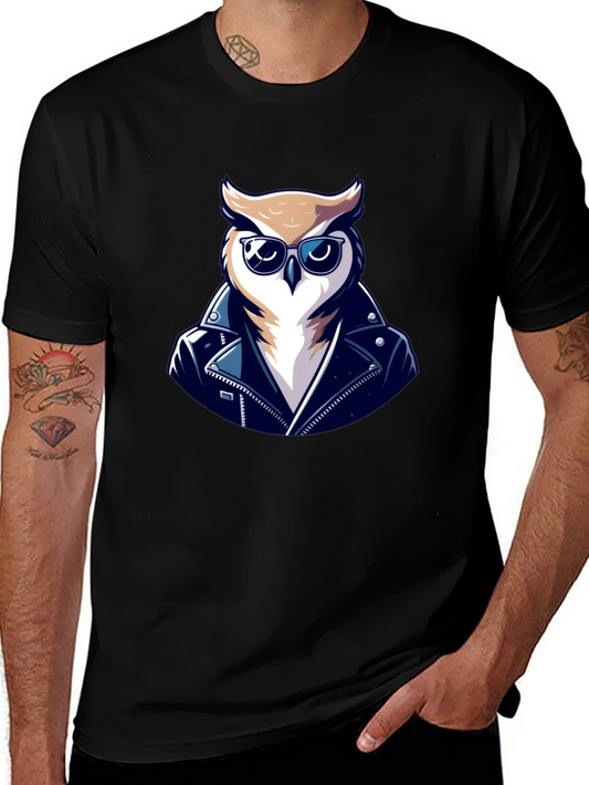 Cool Owl Biker T-Shirt - Black Cotton Tee