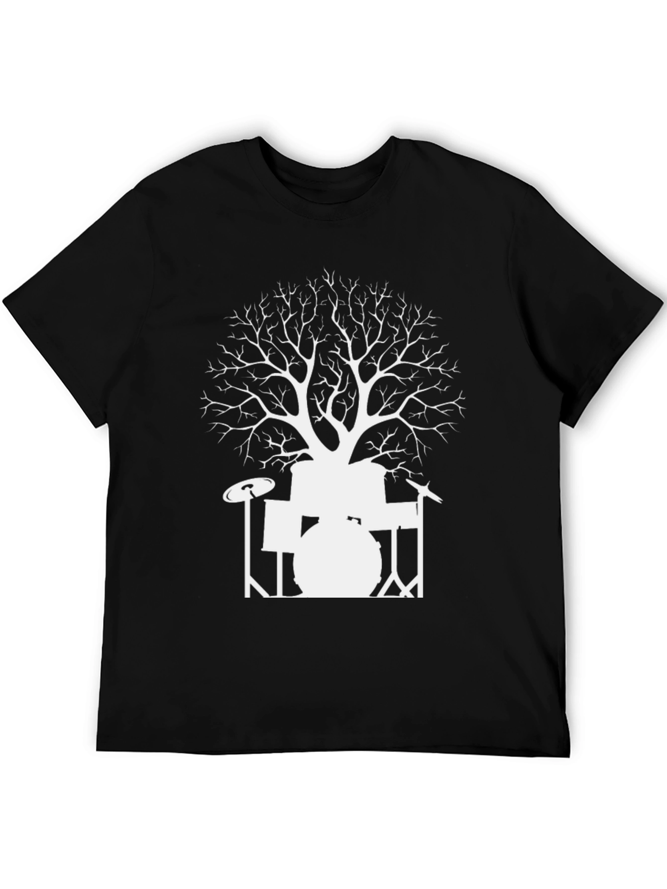 Drum Set Tree Graphic T-Shirt - Black Cotton Tee