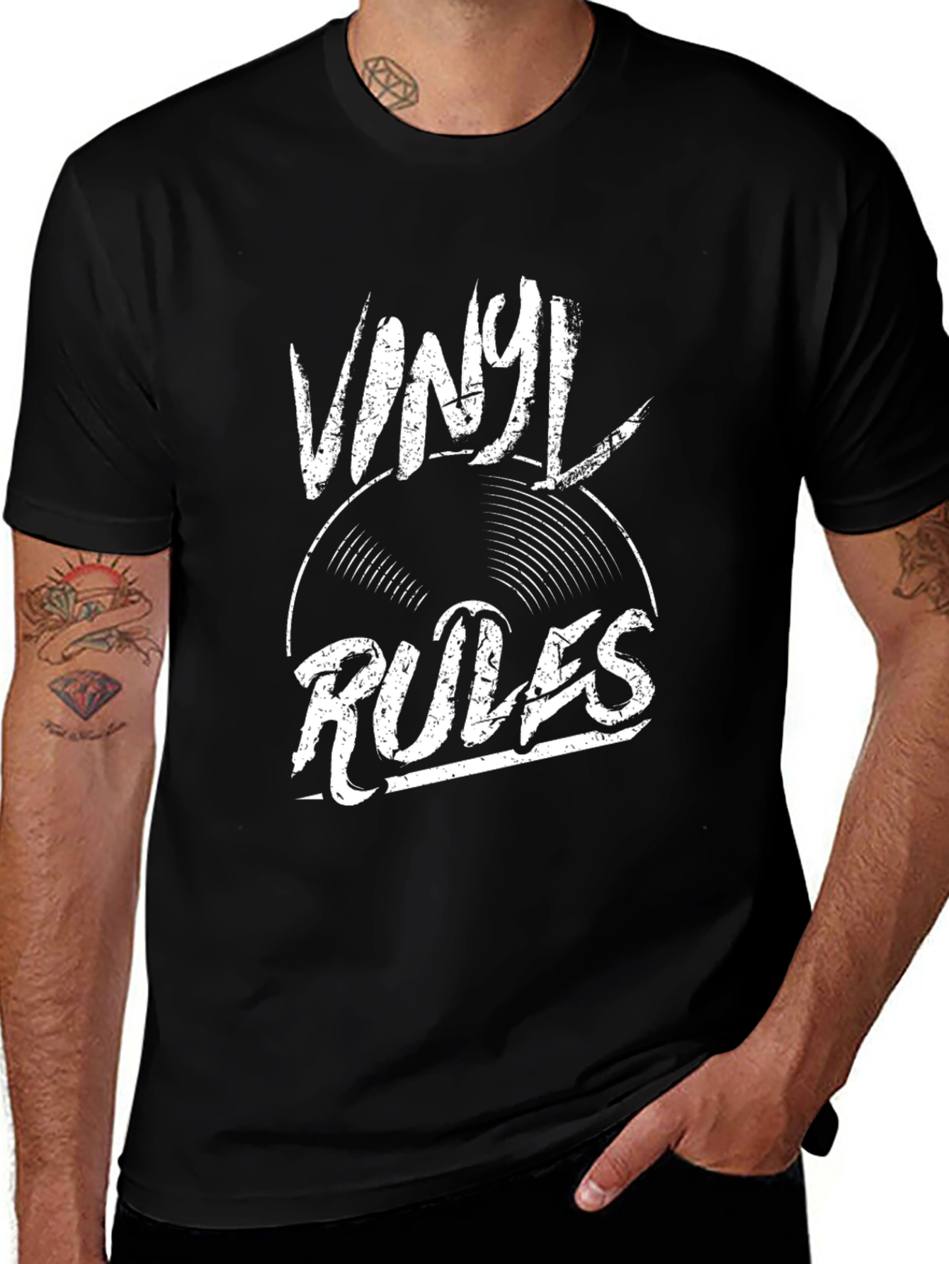 Vinyl Rules Graphic Tee - Black Cotton Blend