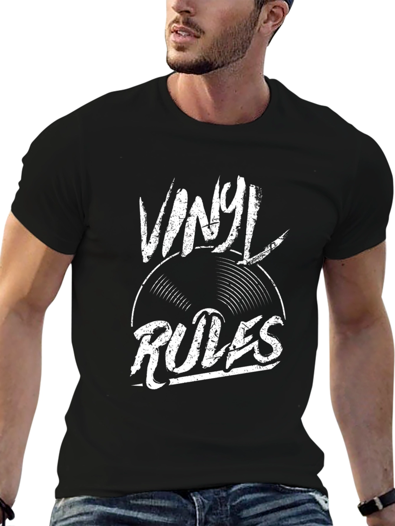 Vinyl Rules Graphic Tee - Black Cotton Blend
