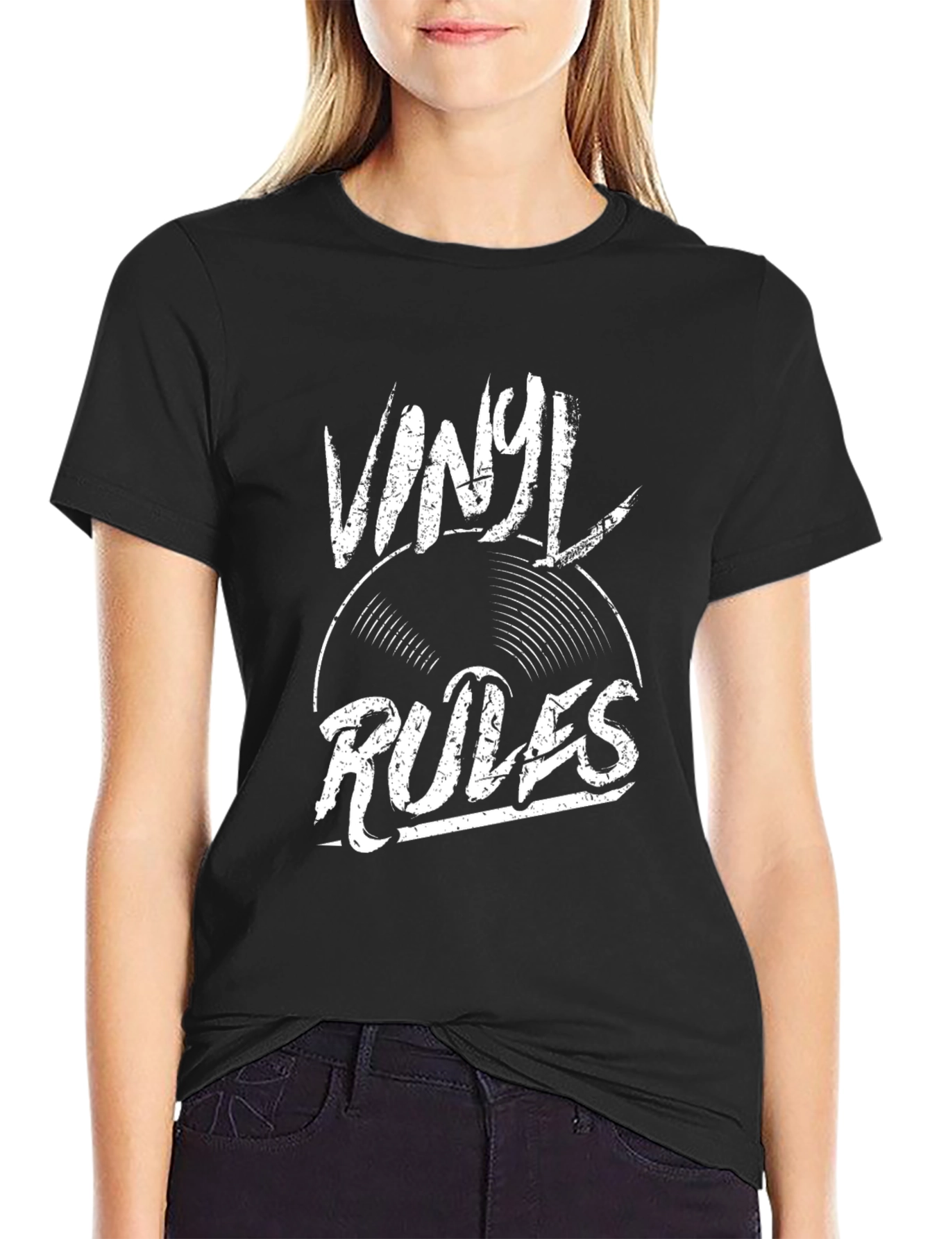 Vinyl Rules Graphic Tee - Black Cotton Blend