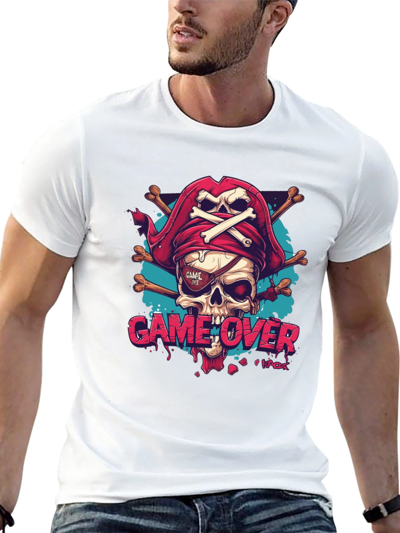 Game Over Pirate Skull Graphic Tee - Black