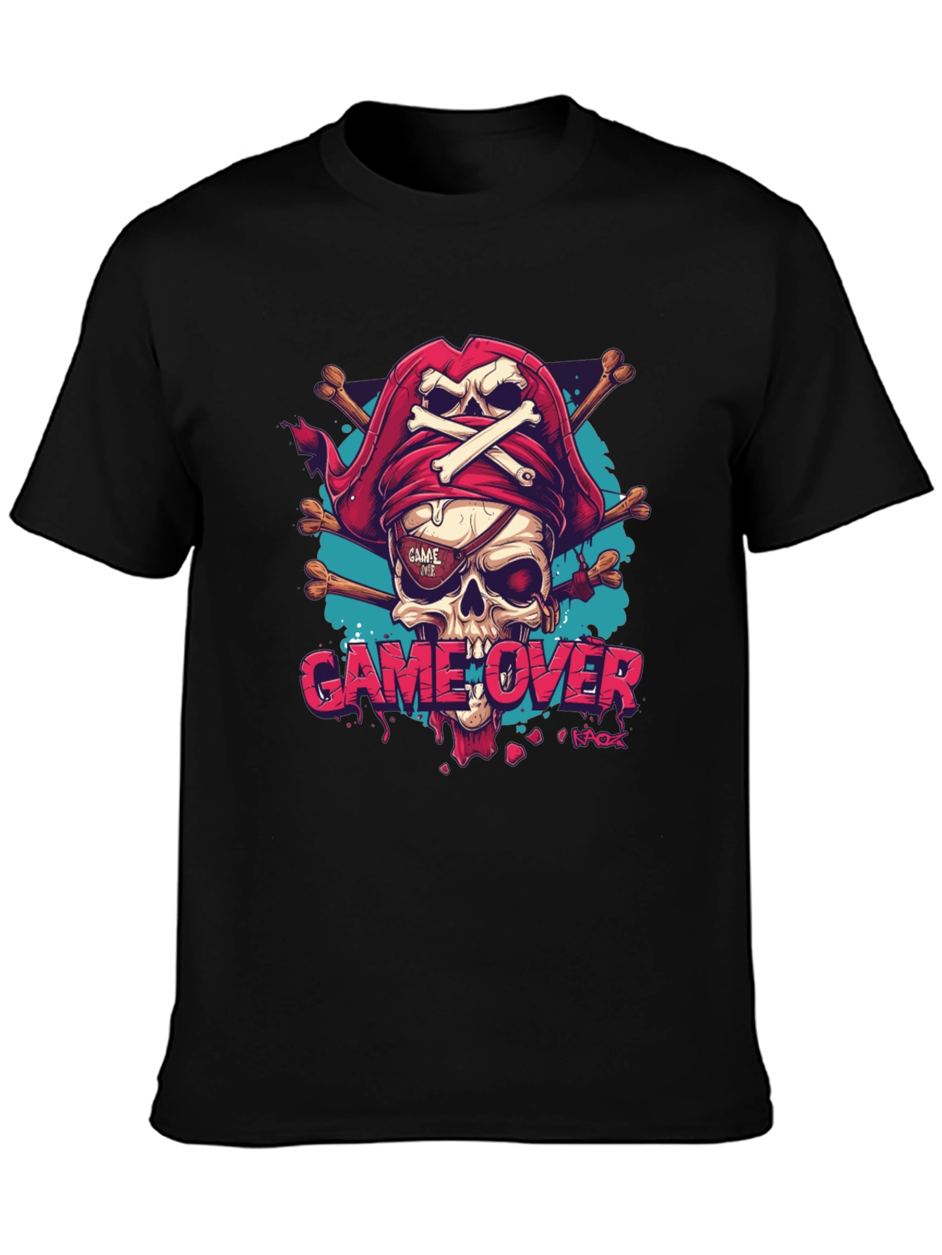 Game Over Pirate Skull Graphic Tee - Black