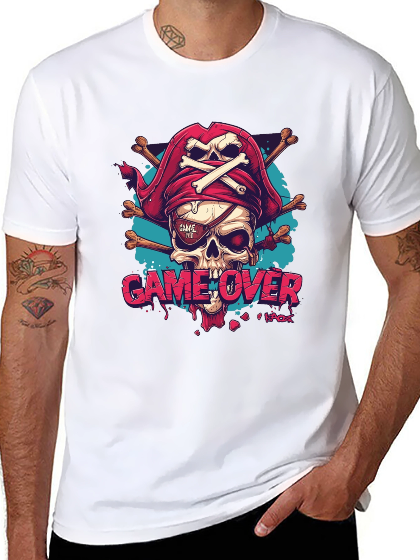 Game Over Pirate Skull Graphic Tee - Black