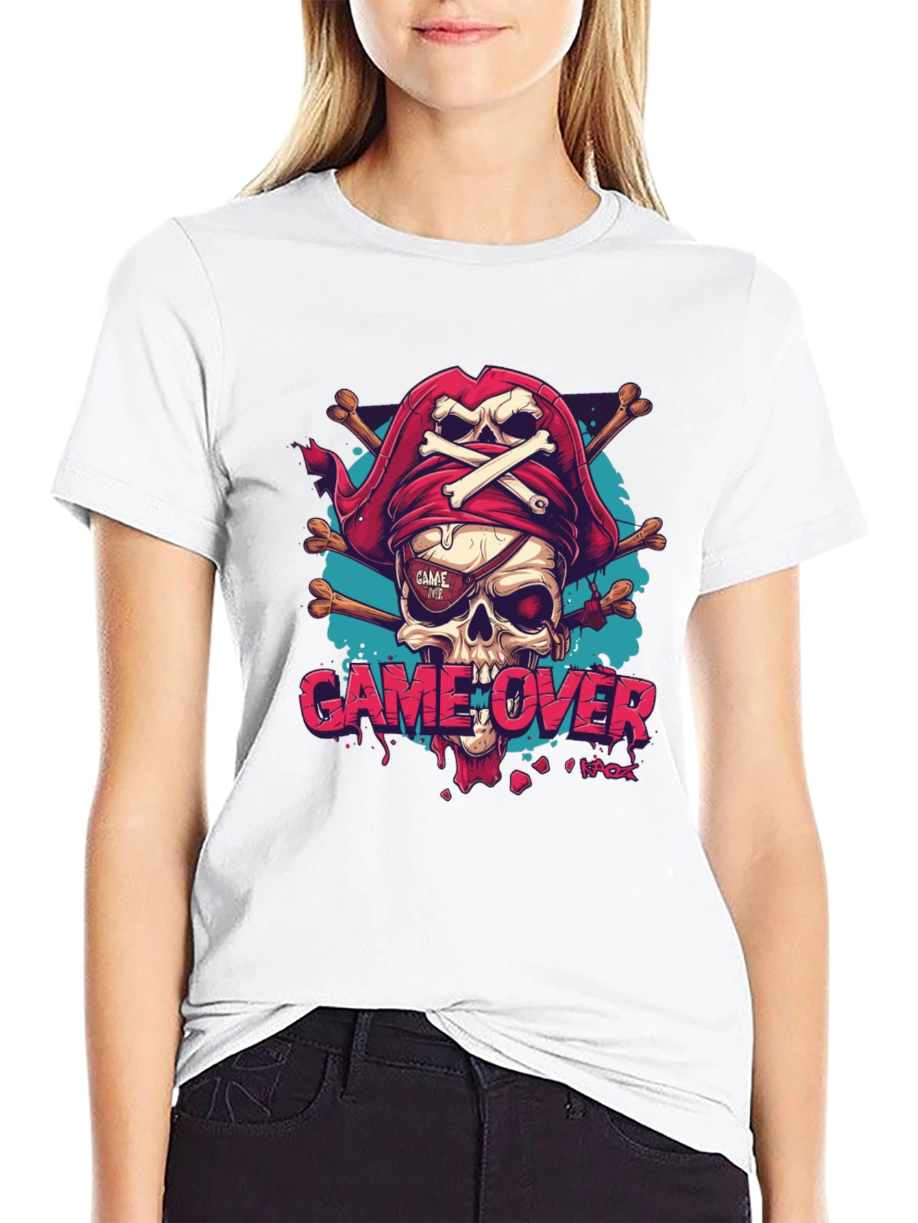 Game Over Pirate Skull Graphic Tee - Black