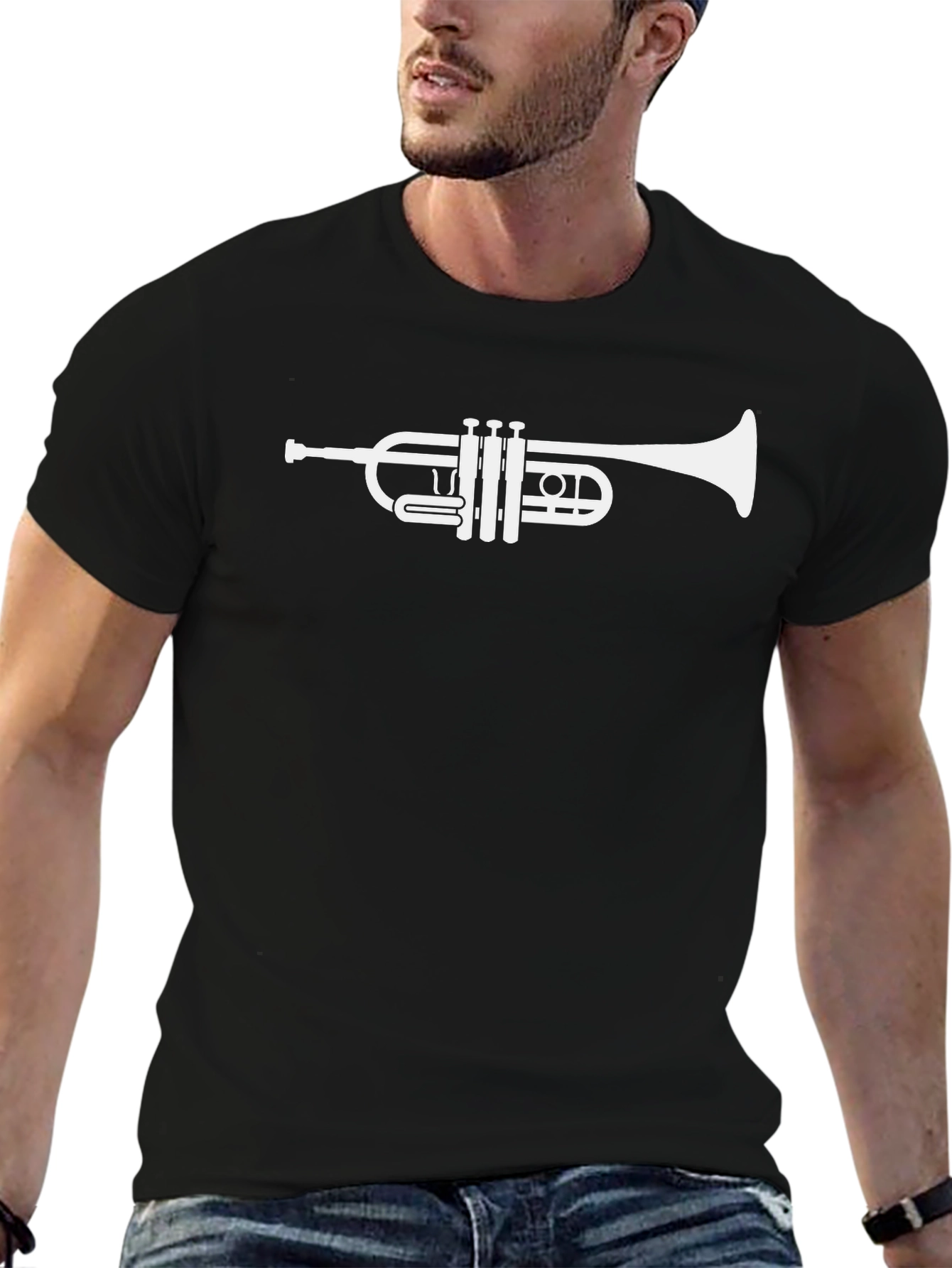 Trumpet Graphic Tee - Black Cotton Blend T-Shirt