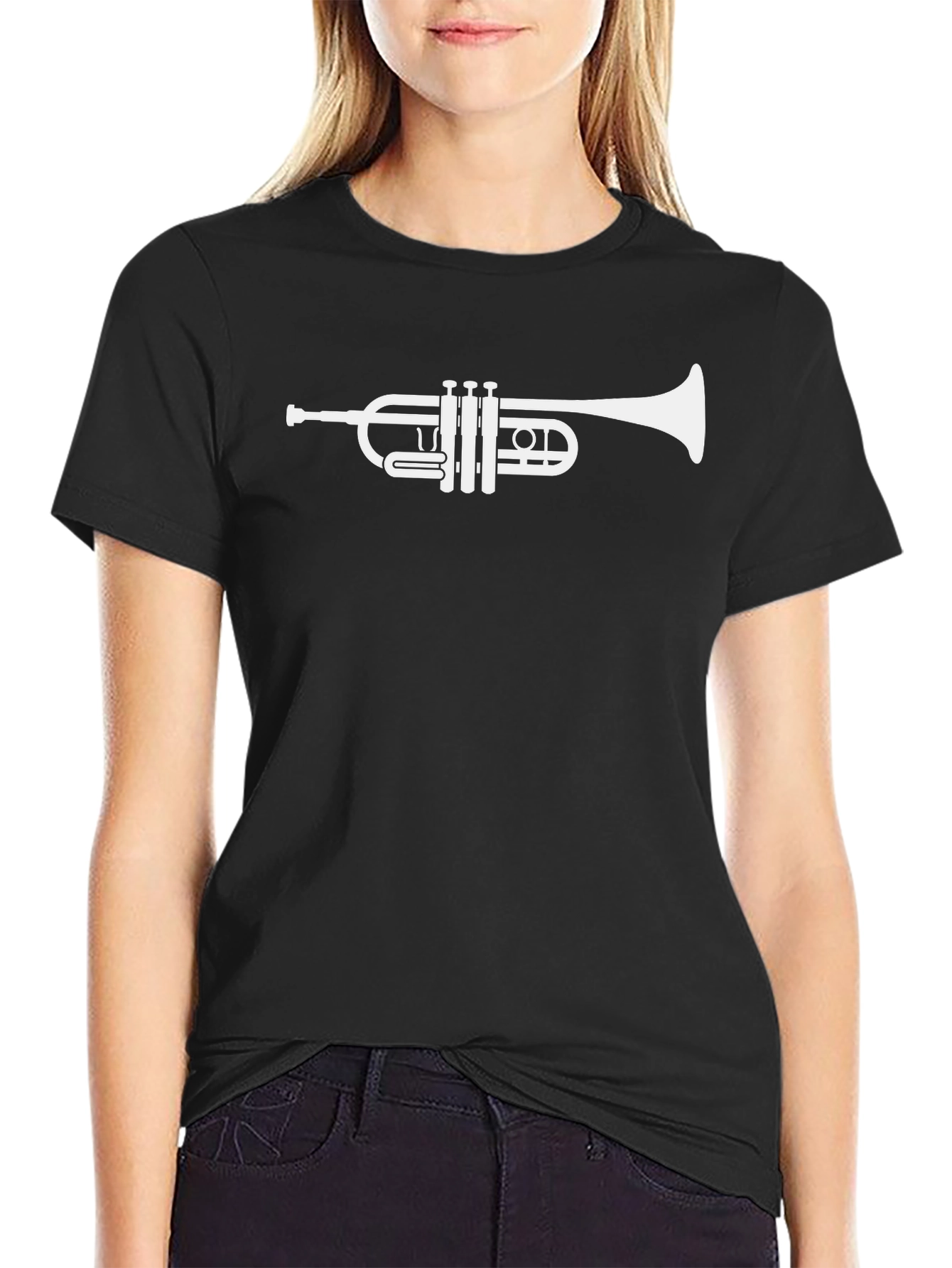 Trumpet Graphic Tee - Black Cotton Blend T-Shirt