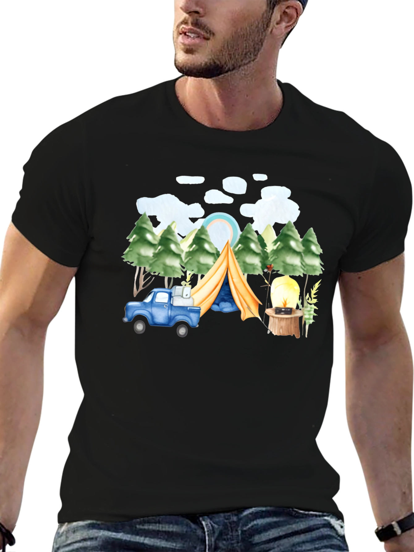 Camping Trip T-Shirt Black Cotton Tee