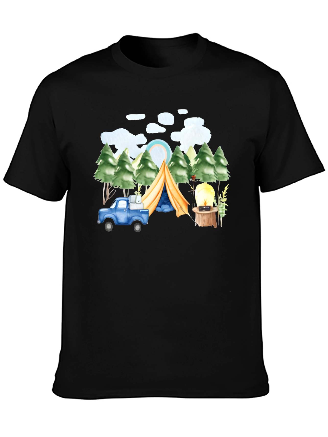 Camping Trip T-Shirt Black Cotton Tee