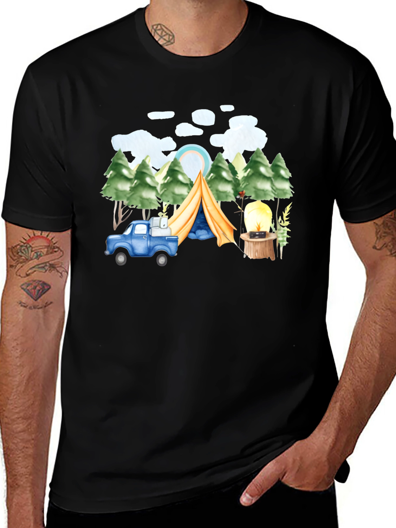 Camping Trip T-Shirt Black Cotton Tee