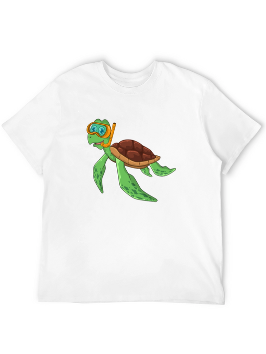 Diving Turtle Graphic Tee - Black Cotton T-Shirt