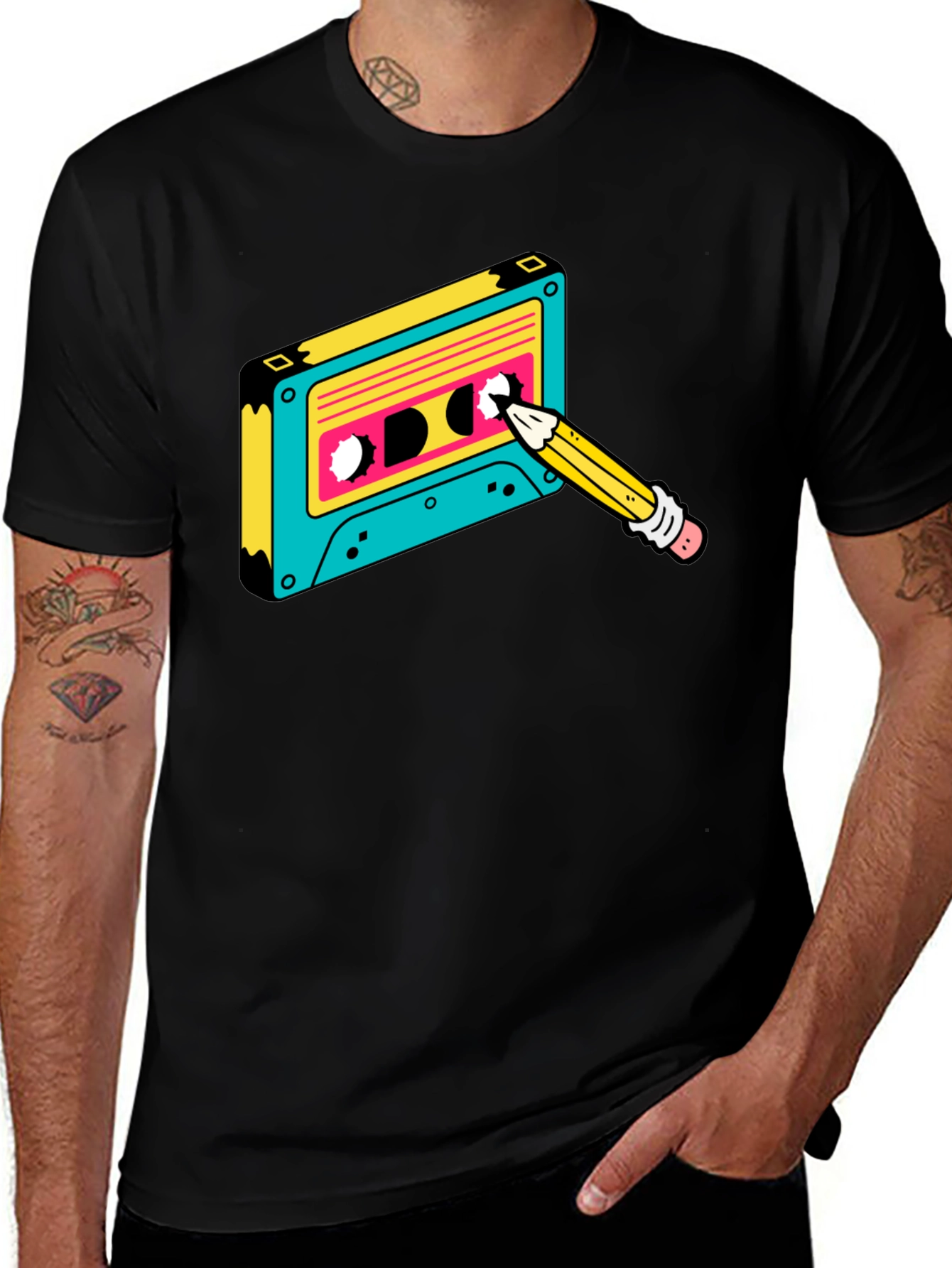 Retro Cassette Tape & Pencil Graphic Tee