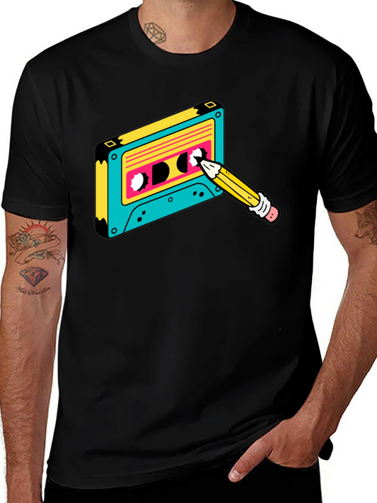 Retro Cassette Tape & Pencil Graphic Tee