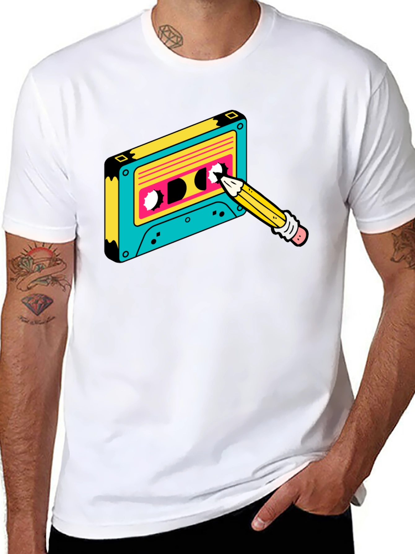 Retro Cassette Tape & Pencil Graphic Tee