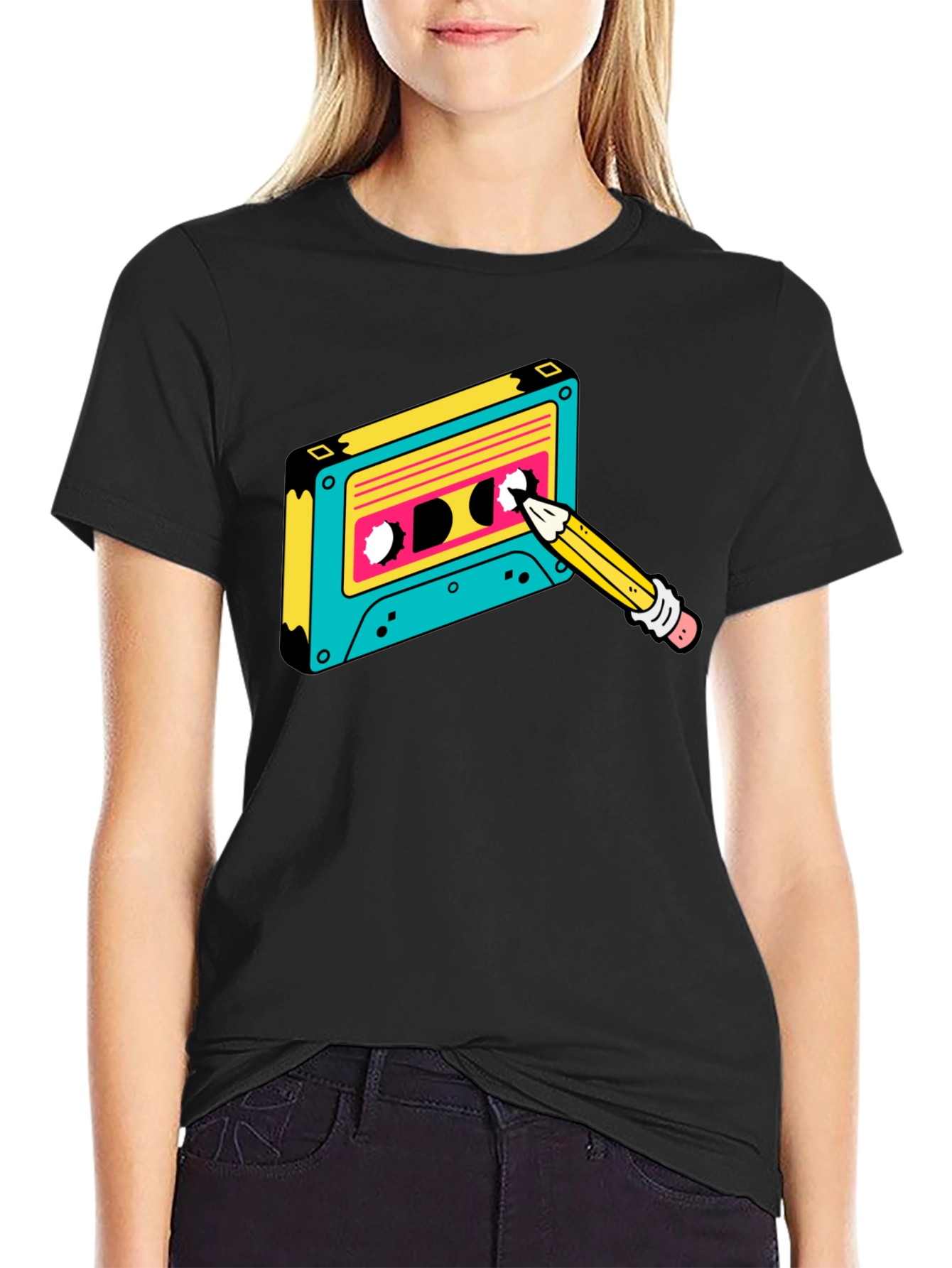 Retro Cassette Tape & Pencil Graphic Tee