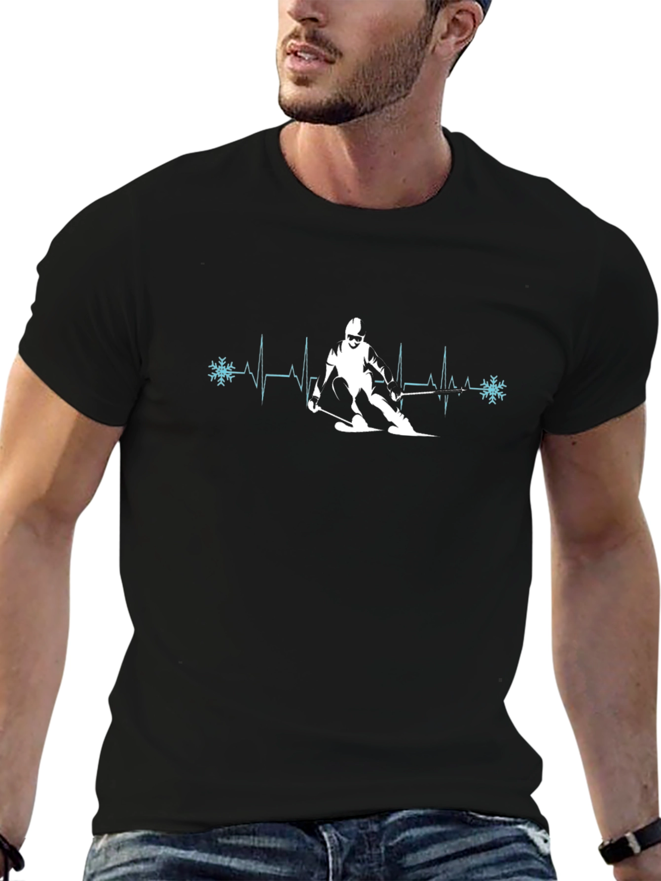 Skiing Heartbeat T-Shirt - Winter Sport Tee