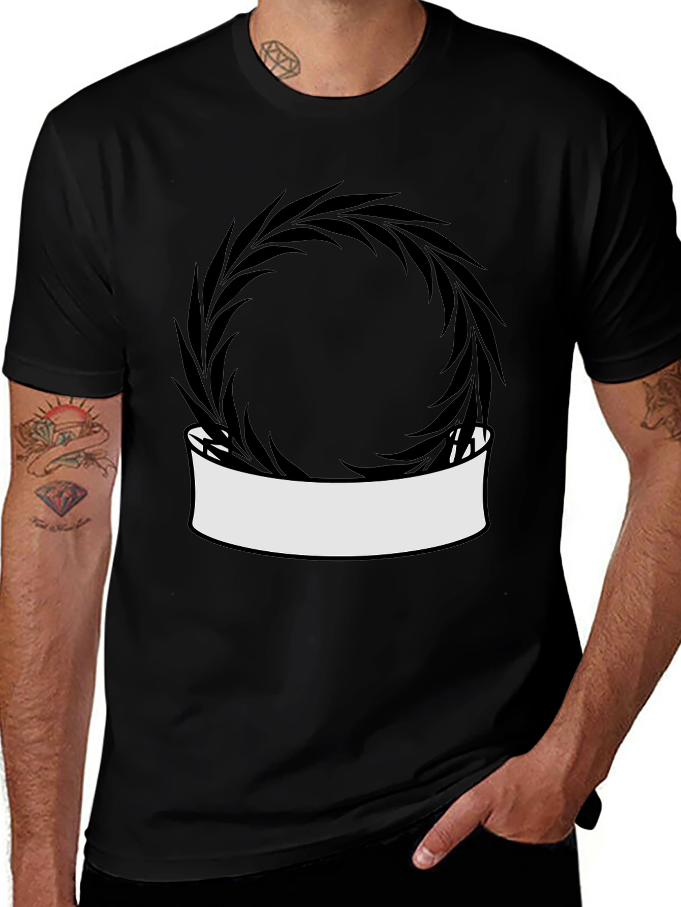 Modern Black T-Shirt with Wreath Graphic