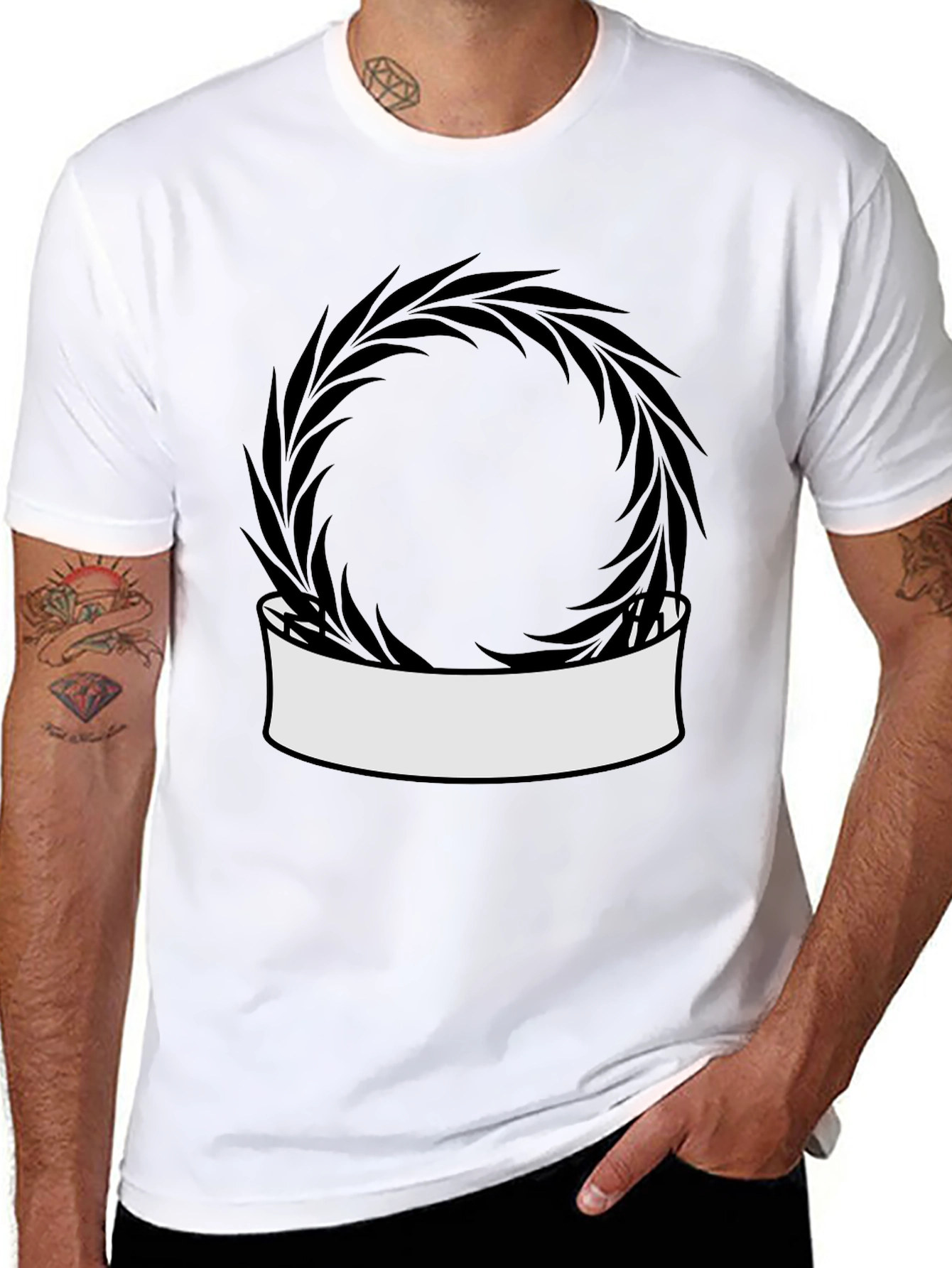 Modern Black T-Shirt with Wreath Graphic