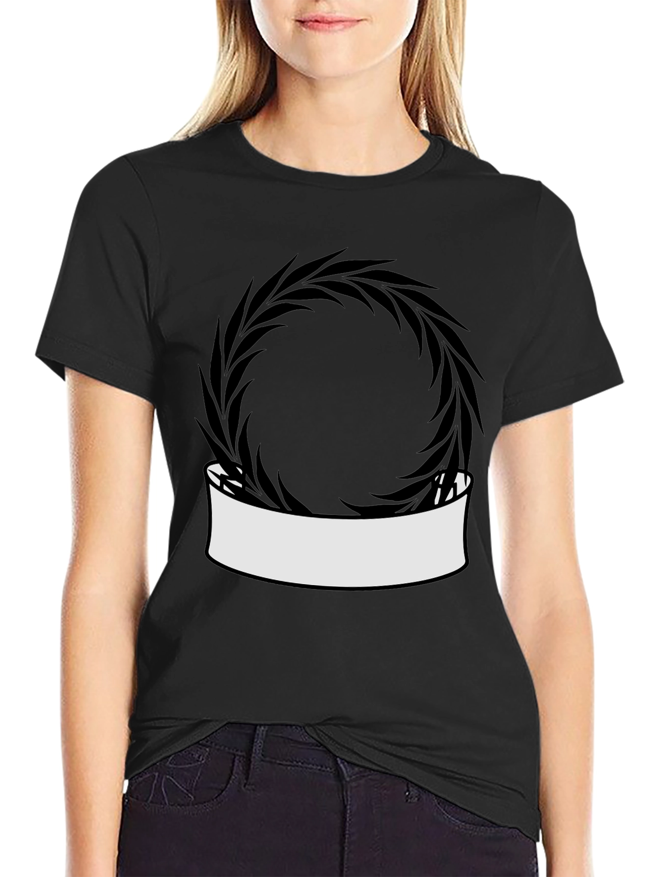 Modern Black T-Shirt with Wreath Graphic