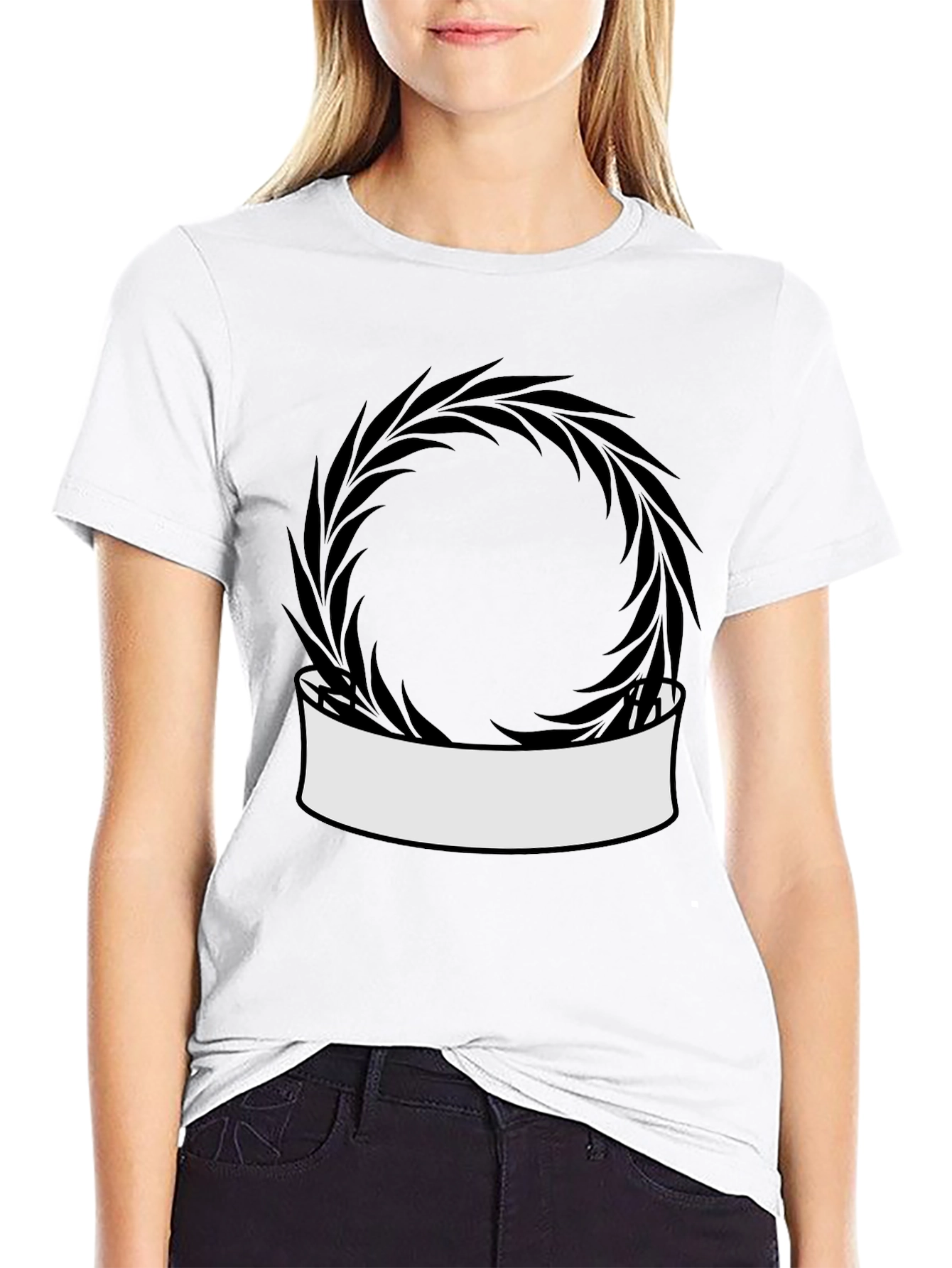Modern Black T-Shirt with Wreath Graphic
