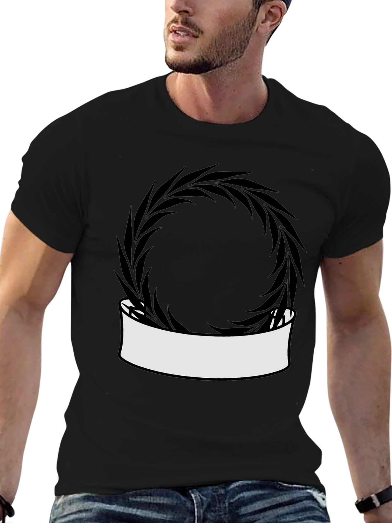 Modern Black T-Shirt with Wreath Graphic