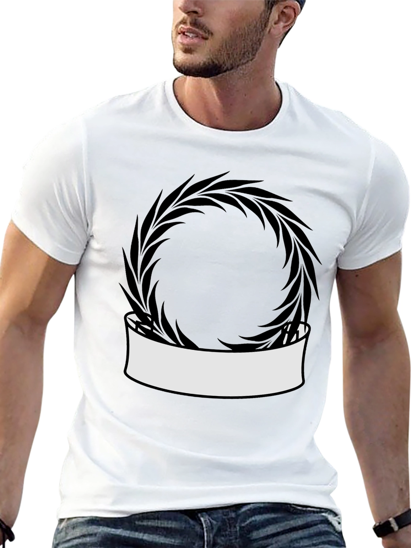Modern Black T-Shirt with Wreath Graphic