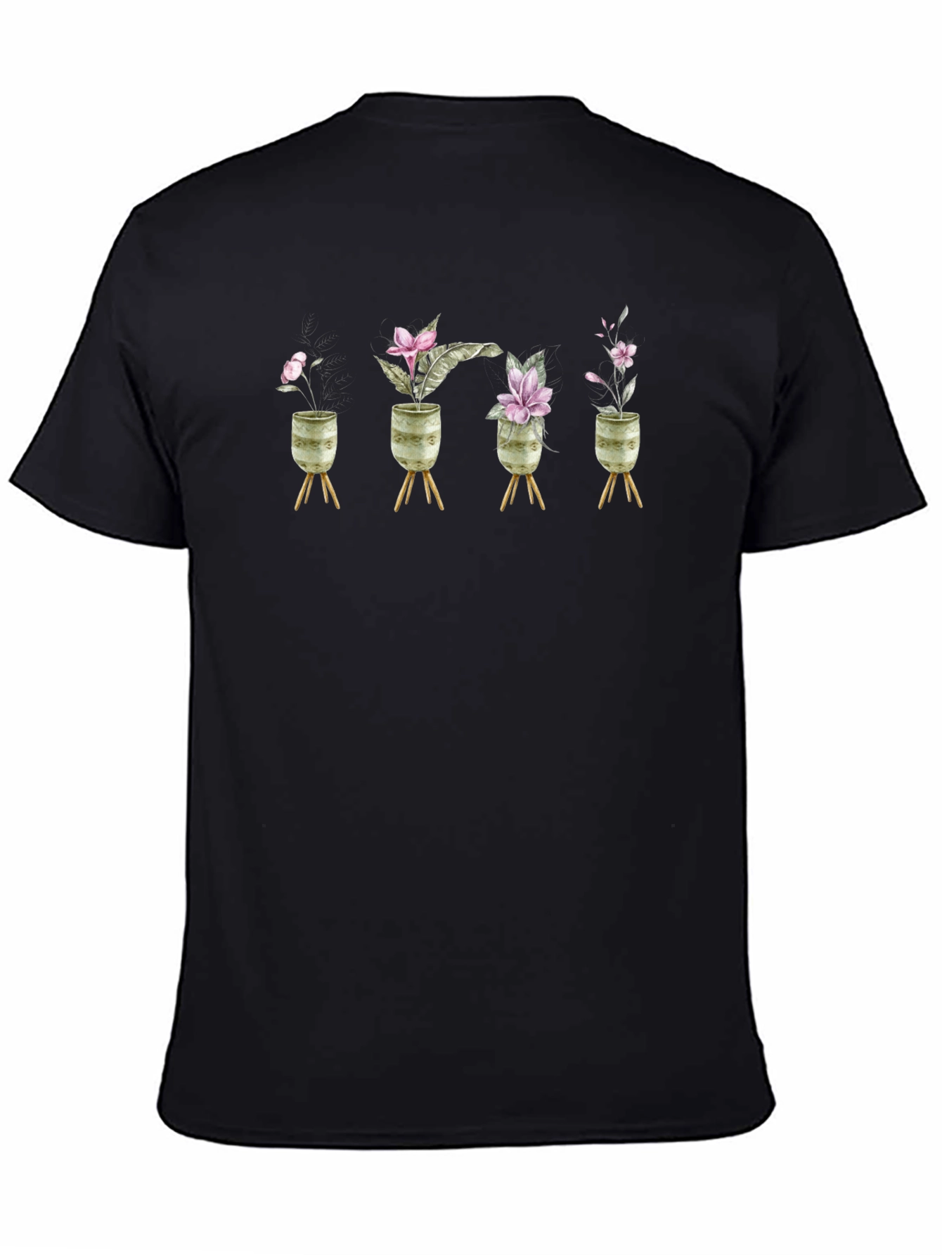 Floral Potted Plant Graphic Tee - Black