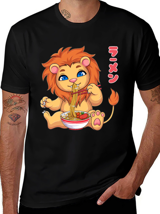 Ramen Lion Graphic Tee - Cute Cartoon Style T-Shirt