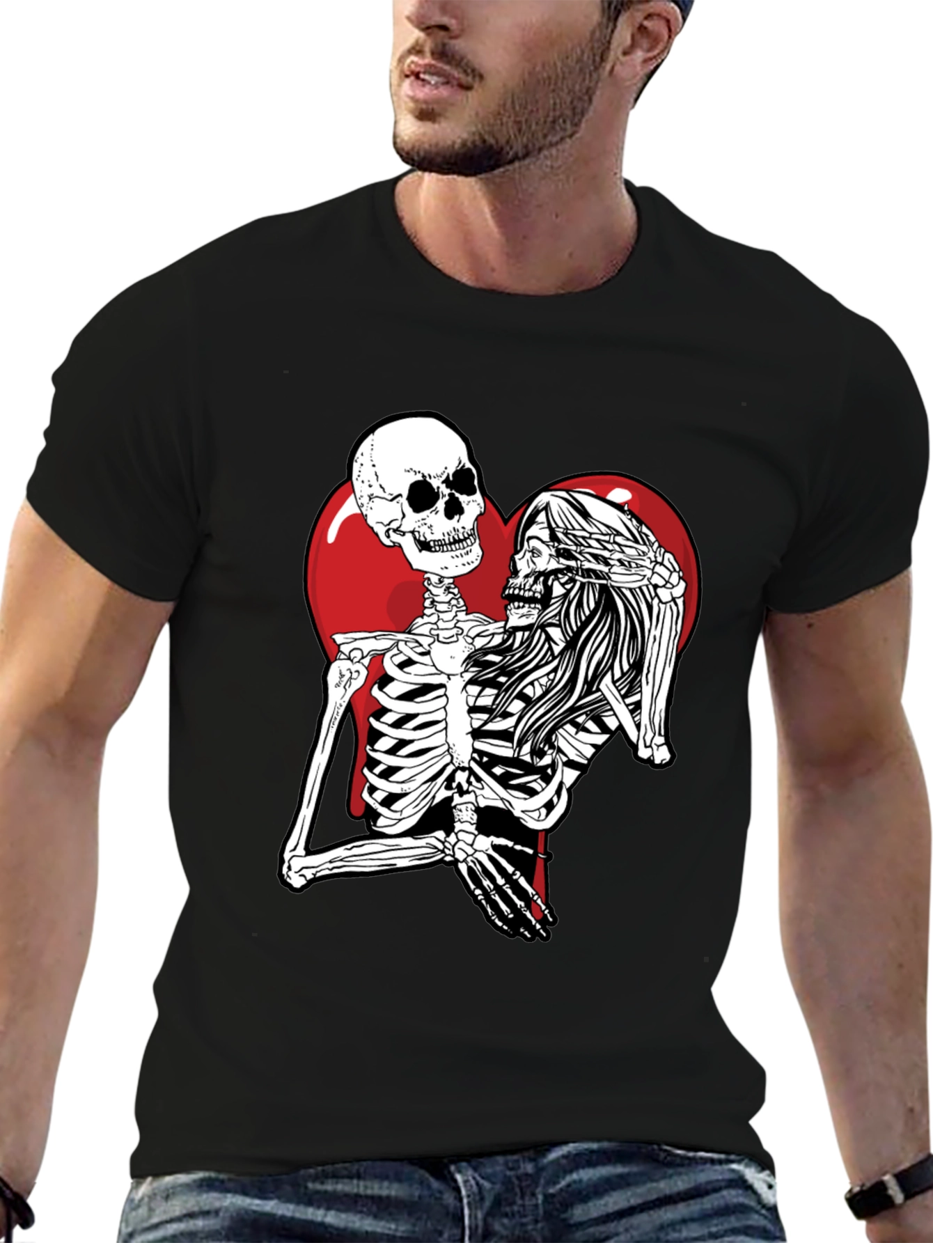 Skeleton Love Black T-Shirt - Unique Graphic Tee